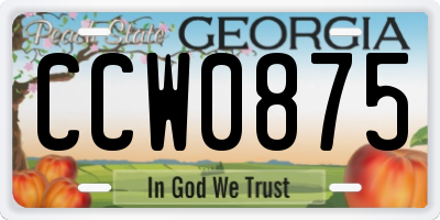 GA license plate CCW0875