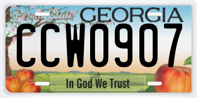 GA license plate CCW0907