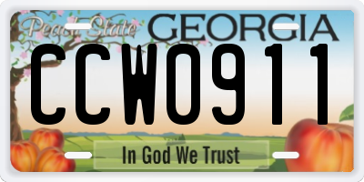 GA license plate CCW0911