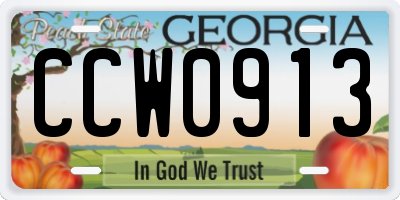 GA license plate CCW0913