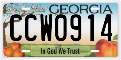 GA license plate CCW0914