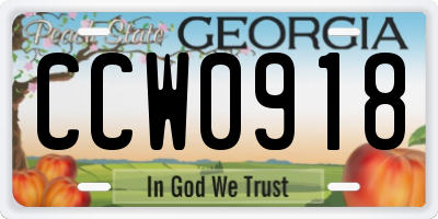 GA license plate CCW0918