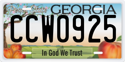 GA license plate CCW0925