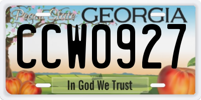 GA license plate CCW0927