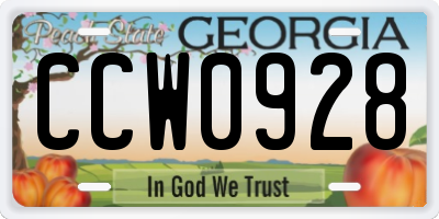 GA license plate CCW0928