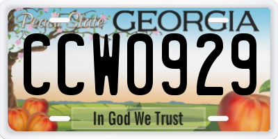 GA license plate CCW0929