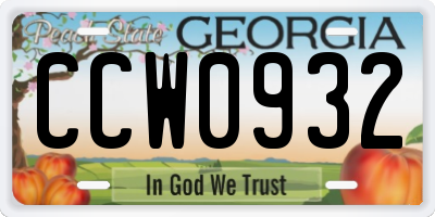 GA license plate CCW0932