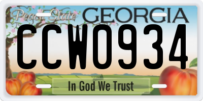 GA license plate CCW0934