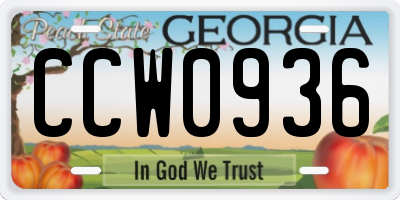 GA license plate CCW0936