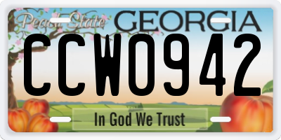 GA license plate CCW0942