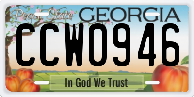 GA license plate CCW0946
