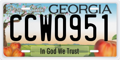 GA license plate CCW0951
