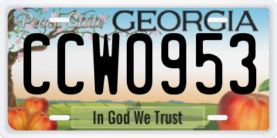 GA license plate CCW0953