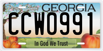 GA license plate CCW0991