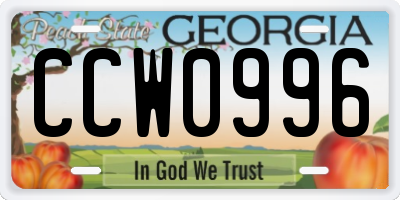 GA license plate CCW0996