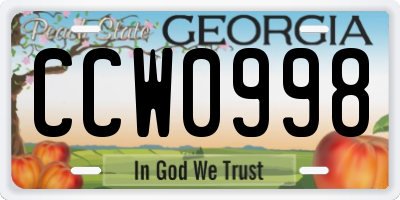 GA license plate CCW0998
