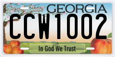 GA license plate CCW1002