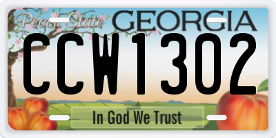 GA license plate CCW1302