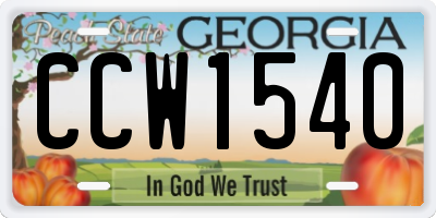 GA license plate CCW1540