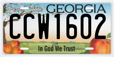 GA license plate CCW1602