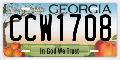 GA license plate CCW1708