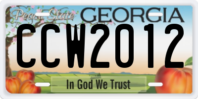 GA license plate CCW2012