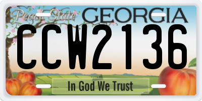 GA license plate CCW2136