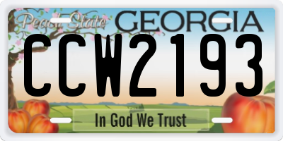 GA license plate CCW2193