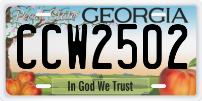 GA license plate CCW2502