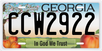 GA license plate CCW2922