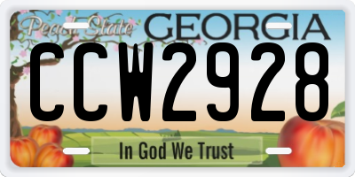 GA license plate CCW2928