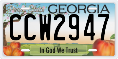 GA license plate CCW2947