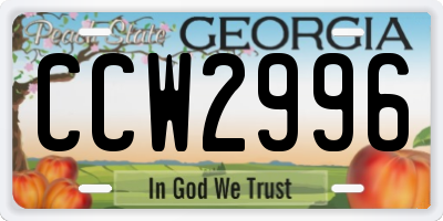 GA license plate CCW2996