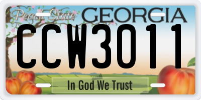 GA license plate CCW3011