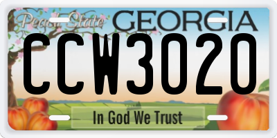 GA license plate CCW3020
