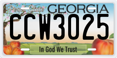 GA license plate CCW3025