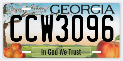 GA license plate CCW3096