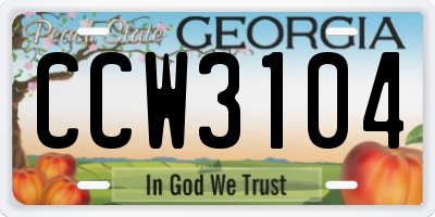 GA license plate CCW3104