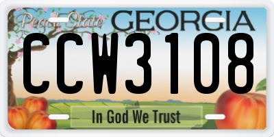 GA license plate CCW3108