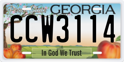 GA license plate CCW3114