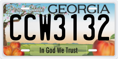 GA license plate CCW3132