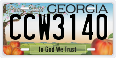 GA license plate CCW3140