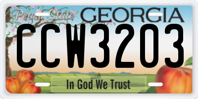 GA license plate CCW3203