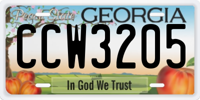 GA license plate CCW3205