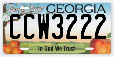 GA license plate CCW3222