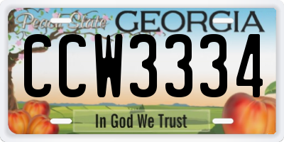 GA license plate CCW3334