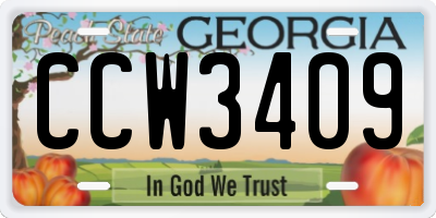 GA license plate CCW3409