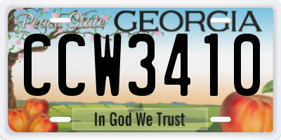 GA license plate CCW3410