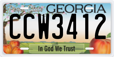 GA license plate CCW3412