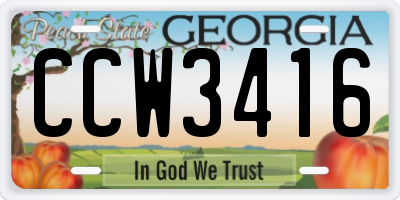 GA license plate CCW3416